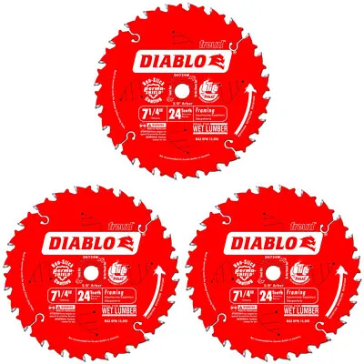 Diablo 3 Pack Of 7-1/4 In. X 24 Tooth Wormdrive Framing Saw Blade D0724W-3PK • $44.97