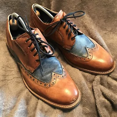 Bugatti Wingtip Brogues Men's Shoes Uk 10.5 Eu 45 Tan Brown With Navy Contrast • £19.85