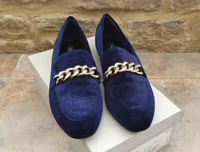Kurt Geiger Carvela Navy Velvet Flat Loafer Shoes UK Size 7 EU 40 - Brand New  • £28.50