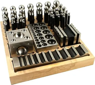 Complete Metal Jewelry Dapping Doming Punch Set Wooden Block Base Tool (41 Pcs) • $149.99
