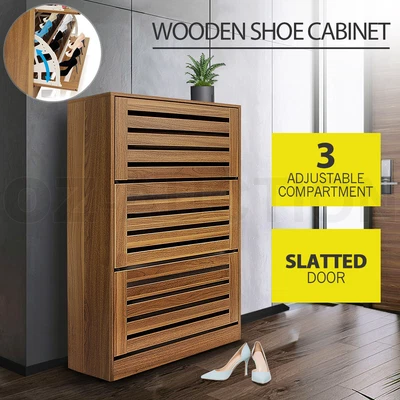 $139.95 • Buy New Shoe Cabinet Shoes Storage Rack Organiser Wooden Shelf 3 Doors Oak