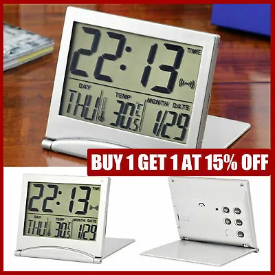 £4.35 • Buy Folding LCD Digital Alarm Clock Weather Station Desk Temperature Travel Clock UK