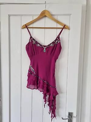Karen Millen Purple Frilly Sequin Embellished Strappy Camisole Top Size 10 • £7