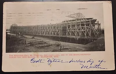 Geo. W. Perkins Steamer Boat Launching Superior Wisconsin 1907 Postcard • $13.12