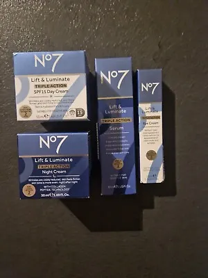 No7 Lift & Luminate Triple Action Serum Eye Cream Day &Night Cream  Bundle • £44.25