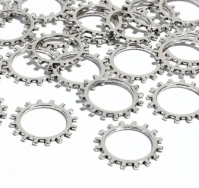 25 X Gear Cog Wheel Watch Part Charms Embellishments Steampunk 19mm Silver Tone • £1.27