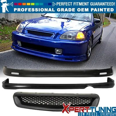 Fit 1996-1998 Civic EK Mugen Front + Rear Bumper Lip + T-R Front Hood Grill • $133.99