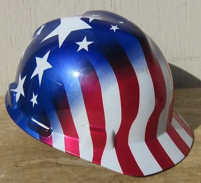 AMERICAN FLAG Stars & Stripes MSA V-Gard HARD HAT Red White & Blue U.S. • $19.95