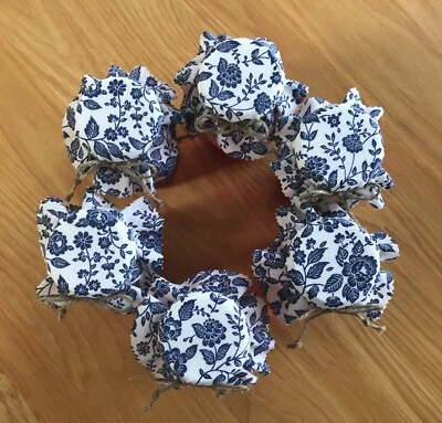 £2.50 • Buy 6 Homemade Blue Flower Fabric Jam Jar Covers/jam Jar Toppers, Labels Bands Ties