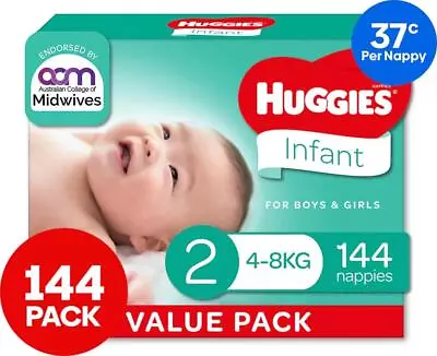 Huggies Infant Size 2 4-8kg Nappies 144pk • $79.99