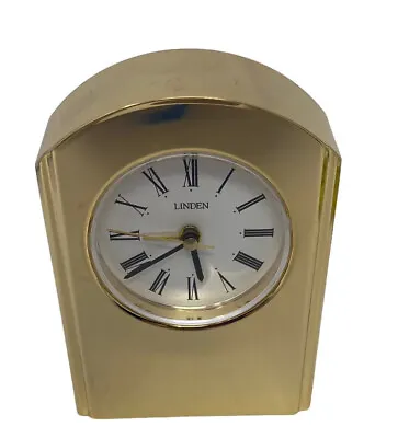 Vintage Linden Small Mantle Shelf Desk Clock Alarm Travel Gold Tone 4RE996 Roman • $19.99