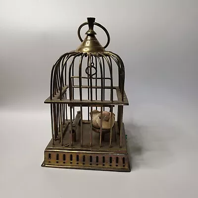 Vtg Small Decorative Square Brass Bird Cage With Faux Bird - 10-Inch Tall • $29.95