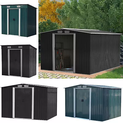 Garden Storage Shed Metal Outdoor With Base 6x4 6x8 8x10ft Tool Box All-Weather • £159.99