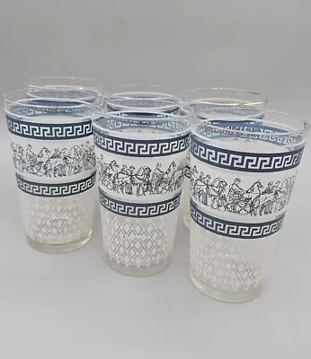 Mid-Century Modern Vintage 1950s Jeannette Patrician Grecian Flat Tumblers Set 6 • $29.90