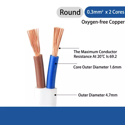 2 Core Pure Copper Flex Wire 0.3mm²-2.5mm² Electrical Cable White PVC Insulation • £1.92