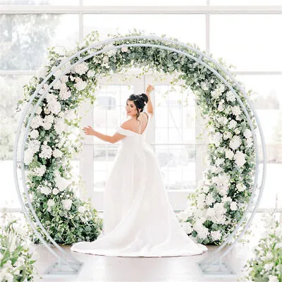 $65.91 • Buy White Round Metal Wedding Arch Frame Garden Arbor Party Flowers Backdrop Stand