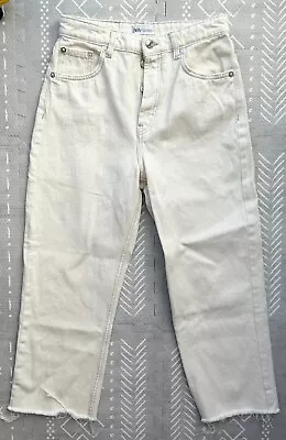 Zara Women's  High Rise Straight/Wide Jeans Cream Frayed Hem Size 6 (RUN SMALL) • $15