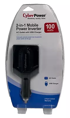 Cyber Power 100 Watt CPS100BU 2 In 1 Mobile Power Inverter With USB - New • $10.99