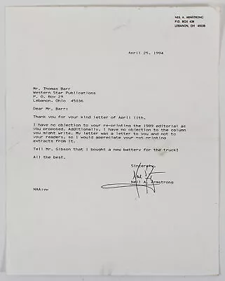 Neil Armstrong Apollo 11 Authentic Signed 8.5x11 1994 Typed Letter BAS #AC33408 • £2374.82