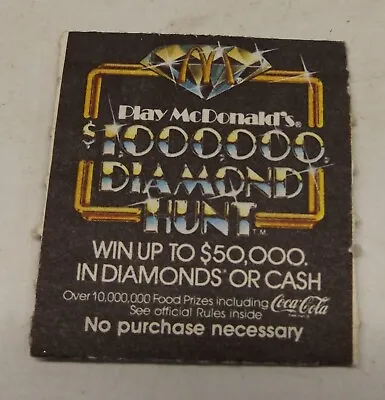1979 McDONALD'S $1000000 DIAMOND HUNT GAME INFORMATION • $2