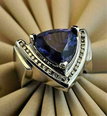 Men's Engagement Ring 3CT Trillion Cut Lab-Cretaed Tanzanite 14K White Gold Over • $98.99