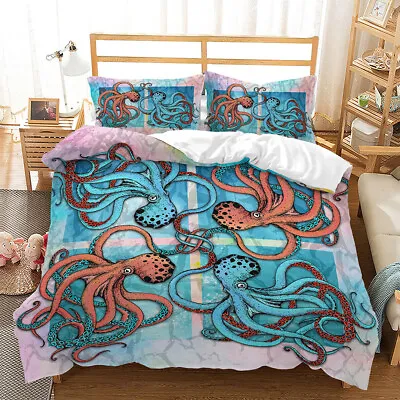 Ocean Octopus Duvet/Doona Cover Single Double Queen King Size Quilt Cover Set • £15.67