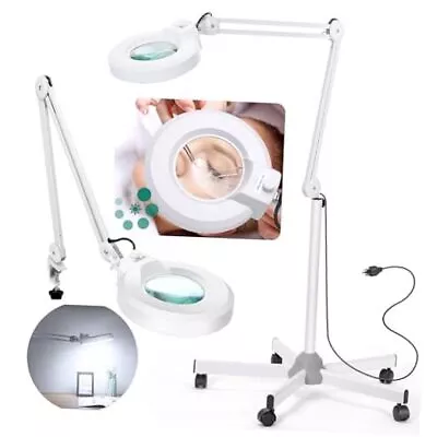 Magnifying Glass With Light And Stand Floor Lamp With 5 Wheels 10X White • $157.33