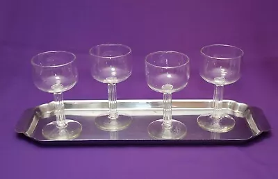 CHASE CHROME ART DECO COCKTAIL TRAY With VINTAGE COCKTAIL GLASSES • $75