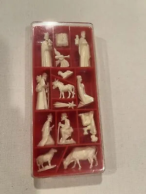 Vintage Christmas West Germany 14 Pc Miniature Nativity Figures In Case COMPLETE • $13.99