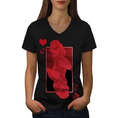 £17.99 • Buy Wellcoda Queen Of Heart Red Womens V-Neck T-shirt,  Graphic Design Tee