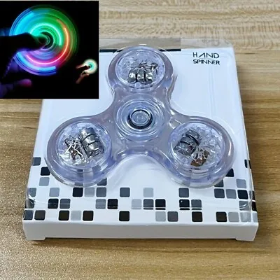 Led Light UP Fidget Spinner Clear-White Autism Calming Sensory Toys • £6.78