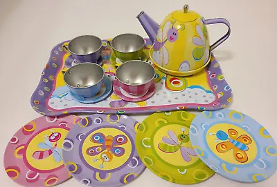 Schylling Children's Summer Bugs 15 Pcs Tin Metal Tea Set Kids Teapot Colorful • $16.99