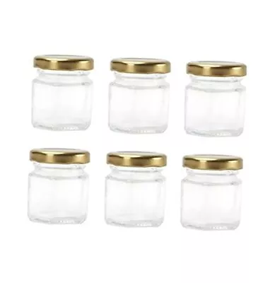 1.5oz 6Pack Mini Glass Hexagon Honey Jars Gold Lids Jam Honey Golden • $18.50