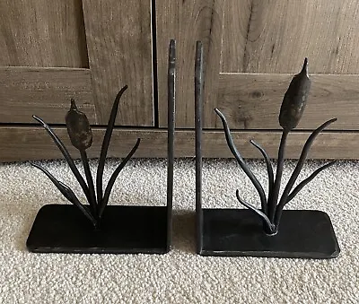 Hand Wrought Iron Cattail Bookends Hackbarth 96 • $89.99