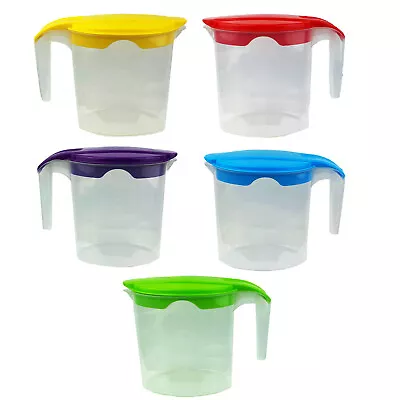 1L Water Juice Plastic Jug For Multi Purpose Cocktail Fridge Kitchen Picnic Lid • £6.89