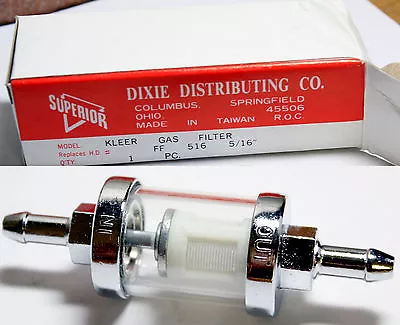 $9.95 • Buy 5/16  Chrome Kleer Glass FF516 Serviceable / Washable In Line Fuel Filter