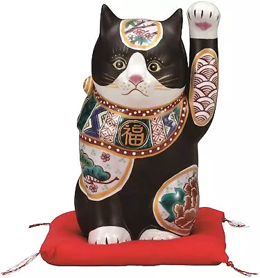 Maneki Neko KUTANI YAKI WARE Japanese Lucky Cat Sho Chiku Bai Black Glaze 23cm • $489.15