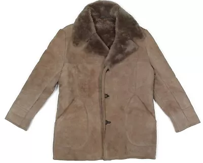 Vtg Knight Tailors Shearling Suede Leather Jacket Marlboro Man Ranch Coat Sz 44 • $149.95