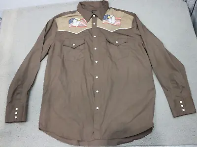 Vintage High Noon Western Shirt Men's XL Pearl Snap Eagle American Flag Cowboy • $38.99
