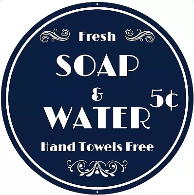 Fresh Soap And Water Sign - 12 X 12 Inches - Aluminum - Navy Blue Bathroom Decor • $21.35