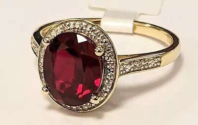 9ct Yellow Gold Large 3.5 Carat Ruby & Diamond Accent Ring Size M. • £260