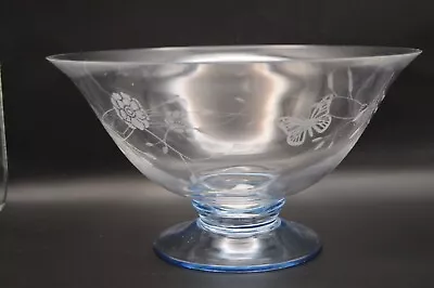 Vintage Lenox RARE Butterfly Meadow Crystal Bowl Blue Etched Butterfly W Box • $47