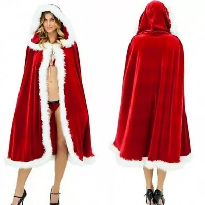 New Xmas Christmas Adult Ladies Mrs Santa Claus Fancy Dress Costume Cloak Cape • $25.59