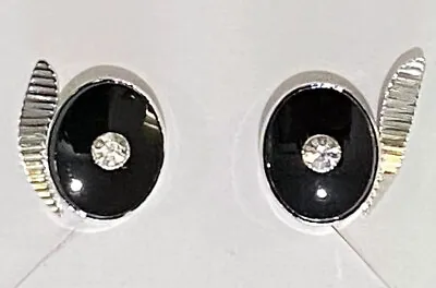 Van Dell Onyx Rhinestone And Sterling Silver Screw Back Earrings • $19