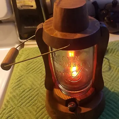 Ball Perfect Mason Jar Lantern Lamp Candle Electric Blue Glass Folk Art • $25.95