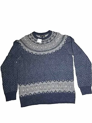J.Crew Mercantile Men’s Fair Isle Sweater Size L Wool Blend Blue White Geometric • $35