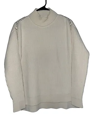 THIERRY MUGLER PARIS Sweater Cashmere Wool Mock Neck Brass Links Accents • £154.21
