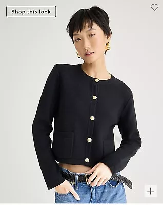 J Crew Emilie Sweater Lady Jacket Blazer Women 2X Black Patch-Pocket Gold Button • $49.99