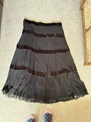 ROMAN Originals Long Black Chiffon Velvet And Lace Skirt Size 20 • £7.95