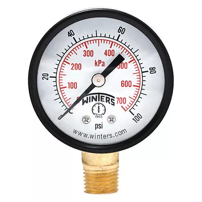 Winters Pem202 Pressure Gauge 0 To 100 Psi 1/4 In Mnpt Black • $7.05